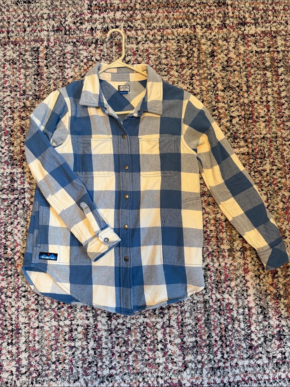 Kavu Blue and Cream Plaid Button-Down Shirt